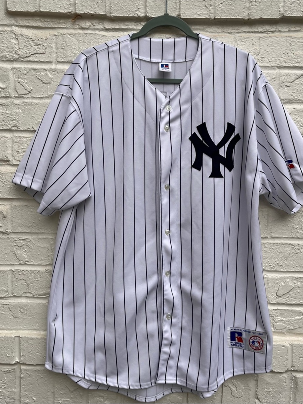 New York Yankees Jeter Pin Stripe Jersey Made in Korea XL Russell Athletic